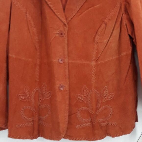 Vtg 80's JL Studio Leather Jacket Blazer Monochromatic Embroidered Orange Sz 16W - Picture 4 of 10